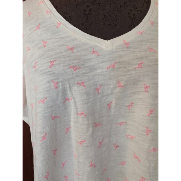 Gap White V-Neck Short Sleeve Flamingo Print T-Shirt XXL Easy Fit Casual Top - Picture 2 of 6